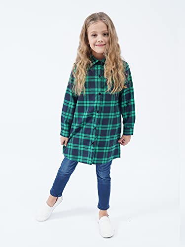 Girls Plaid Shirt Button Down Girls Long Sleeve Shirts Toddler Plaid Dress Green Christmas Shirts Girls Flannel Shirts 6-7Y #TOP3