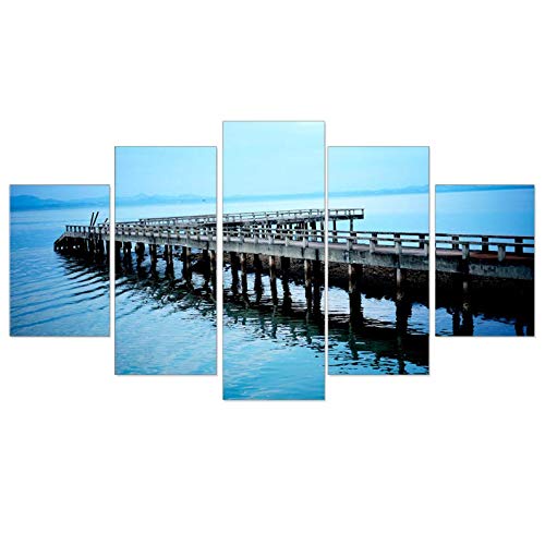 Tableau mer bleue 5 pièces pour créer un salon style bord de mer