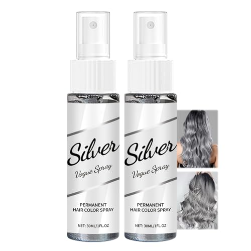 Tinte temporal para el cabello, 2 unidades de laca plateada lavable, color gris, tinte para el cabello para mujeres y hombres, color gris plateado, cobertura instantánea de color, tinte instantáneo