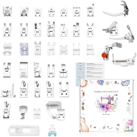 Presser Foot Set 42Pcs, Sewing Machine Presser Feet Kit Accessories with Manual for Brother, Babylock, Singer, Elna, Toyota, New Home, Simplicity, Necchi, Kenmore Low Shank Machines