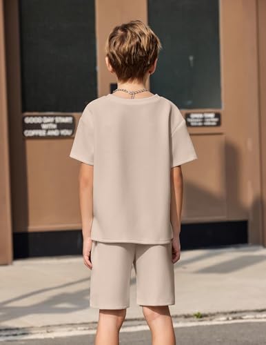 Image of Arshiner Boys Drop Shoulder T-Shirt & Drawstring Waist Shorts Summer Casual Outfits (5-12 Years)