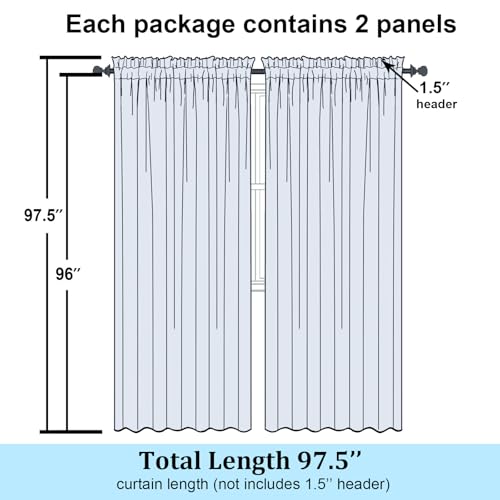 Image of Simplebrand Black Sheer Curtains 96 Inches Long, Light Filtering Rod Pocket Solid Color Window Sheer Curtain Panels, Elegant Curtains & Drapes for Living Room, Bedroom 2 Panels (Black, 59 inch W x 96 inch L)
