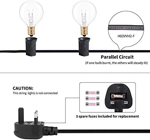 Outdoor String Light 16.2 M / 53 Feet G40 Globe Patio Lights with 52 Edison Glass Bulbs (2 Spare), CE Listed Waterproof Hanging Lights for Backyard Balcony Deck Party Decor, E12 Socket Base, Black