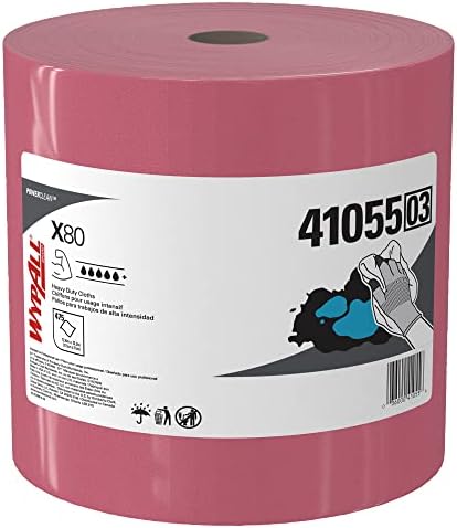 WypAll Power Clean X80 Heavy Duty Cloths (41055), Extended Use Cloths Jumbo Roll, Red, 475 Sheets / Roll; 1 Roll / Case
