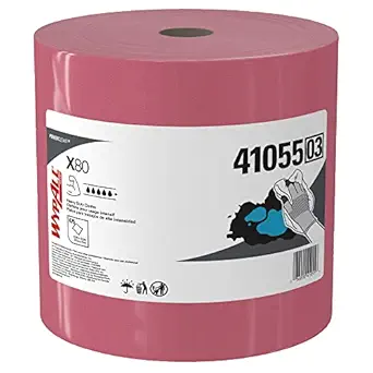 WypAll Power Clean X80 Heavy Duty Cloths (41055), Extended Use Cloths Jumbo Roll, Red, 475 Sheets / Roll; 1 Roll / Case