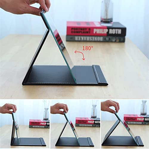 Makeup Mirror Foldable Travel Mirrors Pu Portable Adjustable Rectangular Ultra-Thin Mirror Beauty Cosmetics Makeup Tools (Color : Black-S) #TOP4