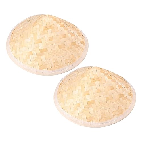 2pcs Fine Crafted Bamboo Hat for Boys and Girls Sunhat Uv Protection Straw Cap Beige