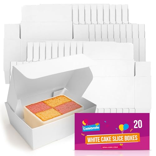 SOL 20pk White Cake Slice Boxes 105 x 65 x 35mm Small Individual Boxes for Cake Portions Kids Parties Sturdy Cardboard Containers for Cupcakes Muffins Desserts Home Baking Presentation and Gifting