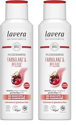 lavera Pflegeshampoo Farbglanz & Pflege - ohne Silikone - Natürlich seidiger Farbglanz & geschmeidiges Haar - vegan - Naturkosmetik - 250 ml (Packung mit 2)