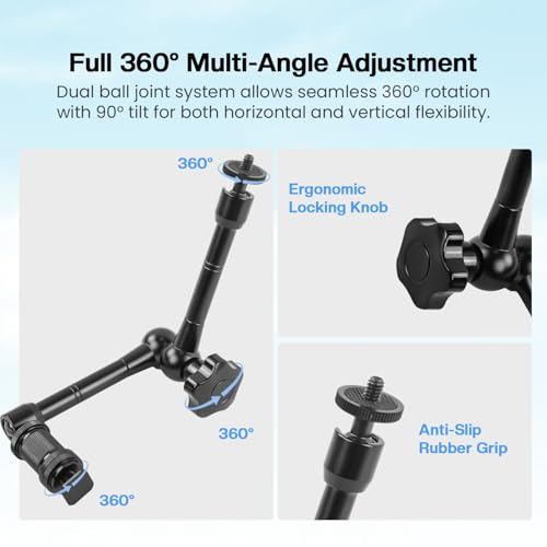 Image of HIFFIN 11 inch /28cm Adjustable Magic Arm with Ball Head, 1 /4 inch Screws for Flash /LED Light /Microphone /Monitor, Compatible with All Camera Cage, Max Load: 3.3lb /1.5kg