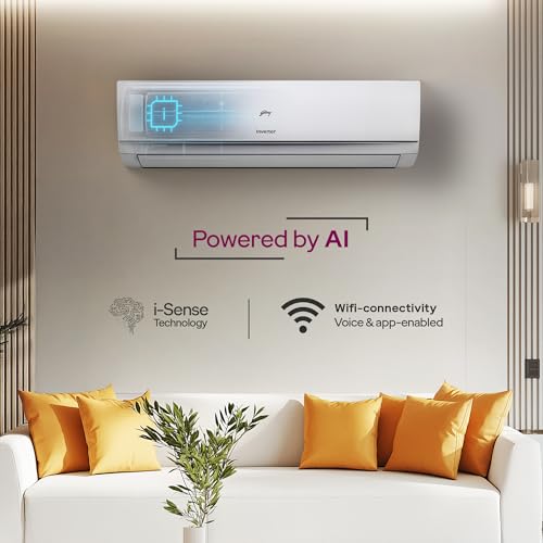 Image of Godrej 1 Ton 3 Star, Wi-Fi, AI Powered, 5 Years Comprehensive Warranty, 5-In-1 Convertible Cooling, 4 Way Air Swing, Inverter Split AC (Copper, Mode, AC 1T EI 12TINV3R32 WYQ IOlT, White)