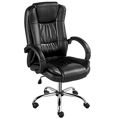 Yaheetech High Back Office Desk Chair Pu Leather Executive Computer Chair Swivel Conference Task Chair With Thick Seat & Lumbar Support #TOP20