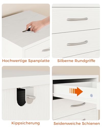 IRONCK Kommode Weiß mit 8 Schubladen, Schubladenschrank Schmal mit Griffen,Kommodenschrank für Schlafzimmer, Schubladenkommode für Wohnzimmer, Büro, Flur, 45x40x105cm