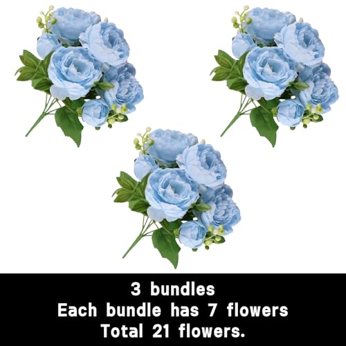 astylishome Artificial Flowers for Decoration Roses Fake Blooms with Rose for Wedding Bridal Bouquet Decorative Flower Arrangement Home Party Centerpieces Blue 0205 - Image 2
