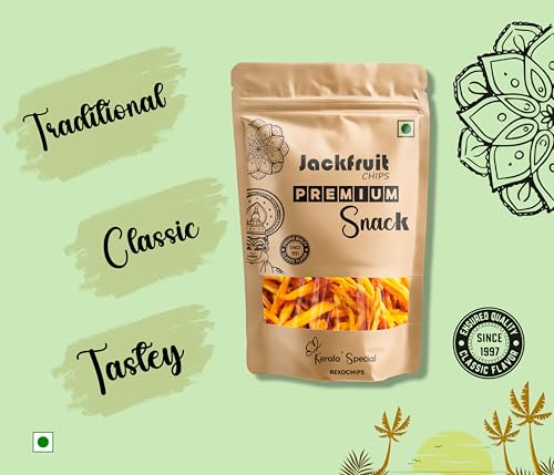 Rexochips - Premium Kerala Jackfruit Chips|| Chakka Upperi| Classic Taste |Gluten Free| No Added Sugar |Vegetarian| non GMO |Best Teatime Snacks| High In Fiber |Calcium Rich - 250 gm