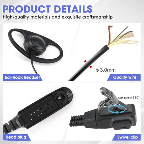 Earpiece D Shape1 Pcs, Secure Fit Earpiece with Mic Multi Pin Headset Compatible with Motorola DP3400 DP4400 DP4800 DGP4150 XiR-P8200 Xpr-6300 Two Way Radio, Noise-Reducing Design for Security, Events - Image 2