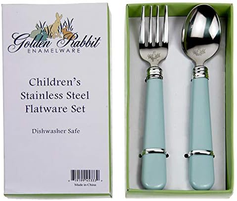 Golden Rabbit Enamelware Flatware Gift Set, Fork and Spoon, Robin's Egg image 3