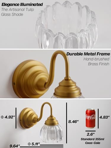 Image of Vintage Battery Operated Wall Sconces Set of 2,Brass Gold Bathroom Vanity Light with Clear Crystals Glass Dimmable Cordless Rechargeable Wall Lamps for Bedroom Living Room Bathroom Hallway
