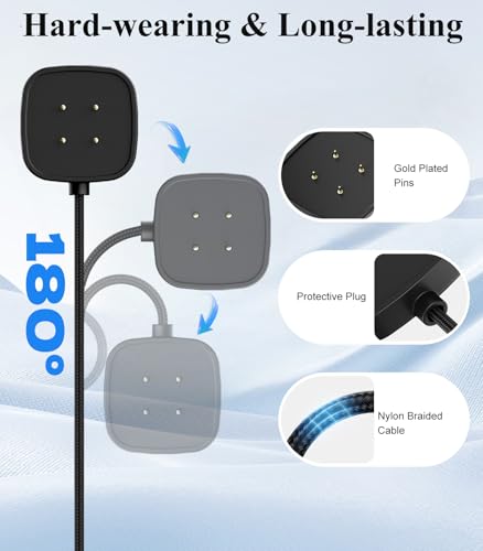 TiMOVO Smartwatch Charger for Fi-tbit Versa 4/3, Sense 2/1, Replacement Charging Cable Cord Magnetic Dock Stand for Goo-gle Pixel Watch 3/2, 3.3Ft - Thumbnail 4