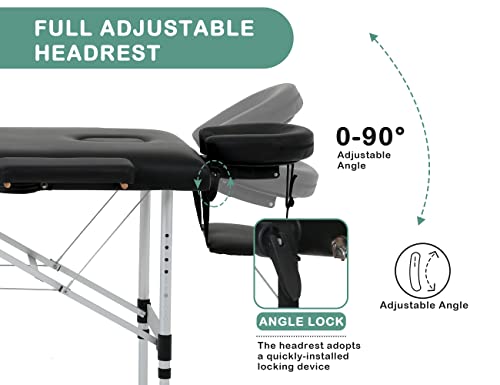 Massage Tables Portable Lash Bed 73 inch Aluminium Tattoo Table Height Adjustable Portable Spa Bed 2 Folding Chiropractic Table w/Carry Case/Face Cradle/Hand Pallet for Travel Physical Therapist
