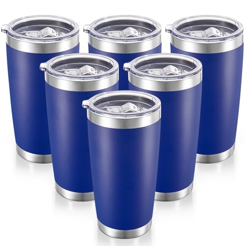 Cool Yoleb 20 oz Tumblers Bulk Stainless Steel Tumbler with Lid Double Wall Vacuum Insulated Coffee Mug 20oz Powder Coated Cup for Hot and Cold Drinks, Blue, 6 pack
