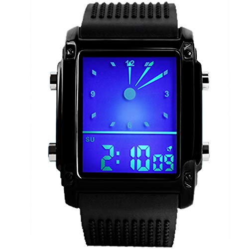 carlien 0814 Black Pointer Led Light Alarm Digital Analog Silicon Tape Sports Wrist Watch