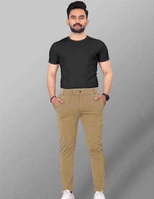 Image of Men's Regular Fit Formal Stretchable Trousers with Expandable Waist - Skin Friendly Comfortable