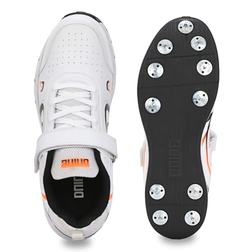 Image of DNINE Classic Men Bowling Spikes Cricket Shoes White /Orange & White /Blue