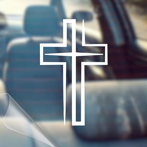 Image of Modern Cross - Christian Jesus Cross Car Vinyl Decal Bumper Sticker for Car, Wall, Window, Vehicle, Weather Resistant, Viral (White) (1, White)