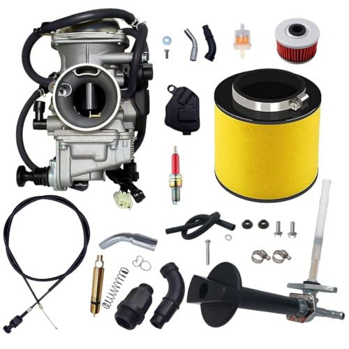 Fourtrax 300 Carburetor with Air Filter Fit for Honda FourTrax TRX300 TRX350 1986-2000, Rancher 350 2000-2006 with Fuel Tank Petcock Valve TRX350 300 Choke Cable Set