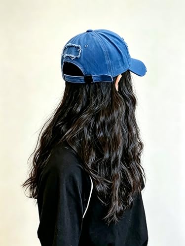 Image of Unisex Ripped Distressed Denim Ring Baseball Cap Hip Hop Vintage Dad Hat Adjustable