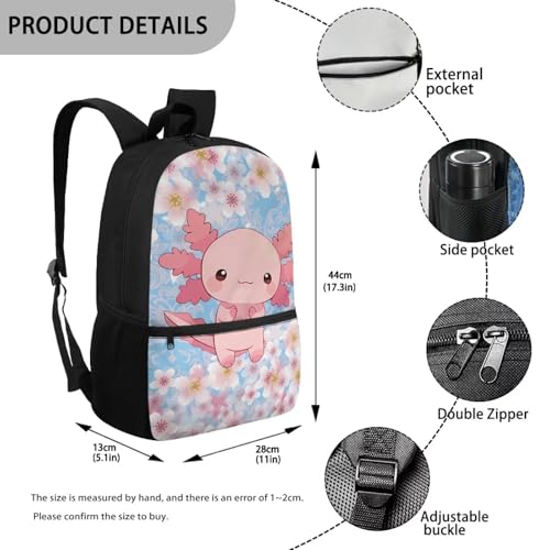 Axolotl Backpack for School Girls 3rd Grade Cherry Blossom School Knapsack for Elementary School Girls Personalized Pink School Back Pack4