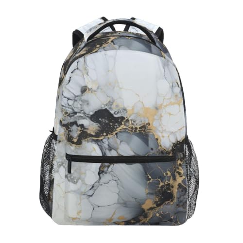Sacs cartable à dos art noir marbre blanc idéal pour filles et voyages