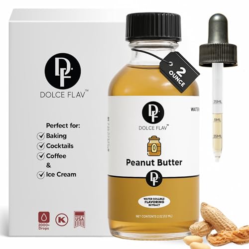 Dolce Flav Peanut Butter Flavoring – Rich, Creamy Roasted Nut Taste | 2 oz Concentrated Extract for Baking, Desserts, Drinks & Protein Shakes | Graduated Dropper Included | Water-Soluble | Kosher | Made in USA
