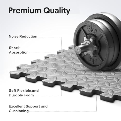 Image of 32 Pack Home Gym Mat, Puzzle Exercise Mat, 1of EVA Interlocking Foam Floor Tiles for Home Workout Equipment and Kids' Play Areas - Grey, 24 in x 24 in x in - 32 Tiles (Grey, 32 Pack 128 sq ft)