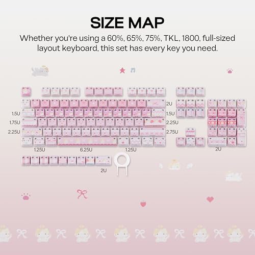 Image of KiiBOOM Cute Cat Keycaps Set, Mao Profile, Cat Shape | PC+ABS Keycap for MX Switch Mechanical Keyboard, Compatible with 60%, 65%, 75%, TKL, 96%, Full-Sized Layout (Pink Meow)