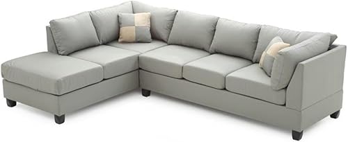 Miniatura 5 de MAKLAINE Seccional de piel sintética de estilo contemporáneo en acabado gris