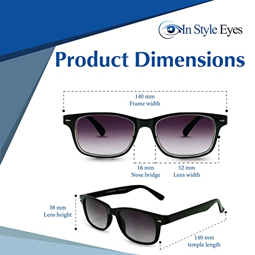 In Style Eyes Rescue Me Classic Full Reader Sunglasses - Full-Rimmed, Rectangle Frame Cheater Glasses - Non-Polarized Lenses - Black - 3.5x4
