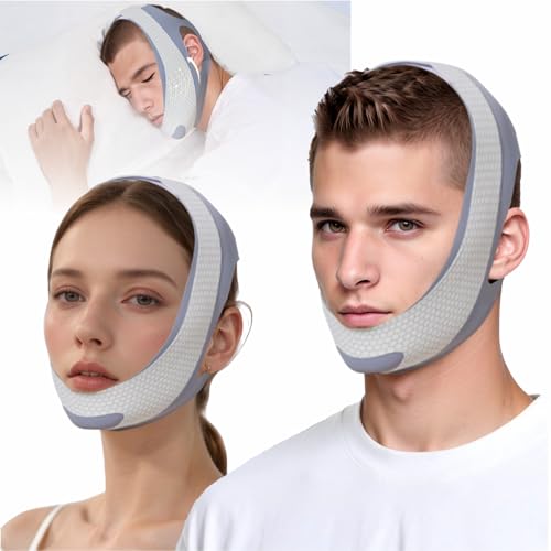 OIXXAF Chin Strap for CPAP Users, Chin Strap for Snoring, Chin Srap for Sleeping, Anti Snoring Devices Adjustable, Breathable and Reusable, Chin Strap for Men and Women to Graphene Stop Snoring (grey）
