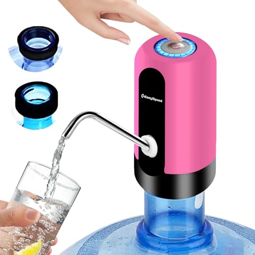 EASYSPEED Dspensador de Agua con 2 adaptadores, Bateria USB 1200 mah, Grifo Bomba dosificador automático para garrafas y Botellas de 5 8 10 12 15 20 litros para oficinas y escuelas,Carmín