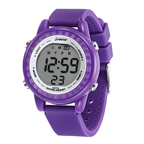 Bigmeda Reloj Digital Niña, Luz Intermitente LED de 7 Colores Reloj de Pulsera Niña Multifunción, para Niños Niña de 5 a 12 años (Morado Oscuro) Cover