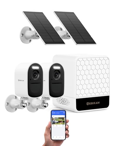 Image of Solar Powered Security Cameras Wireless Outdoor, 4MP 2 Cam-Kit Home Security Camera System, 5G & 2.4G WiFi, 2K Color Night Vision, PIR /AI Detection, Real-time Spotlight Alarm, Two-Way Audio