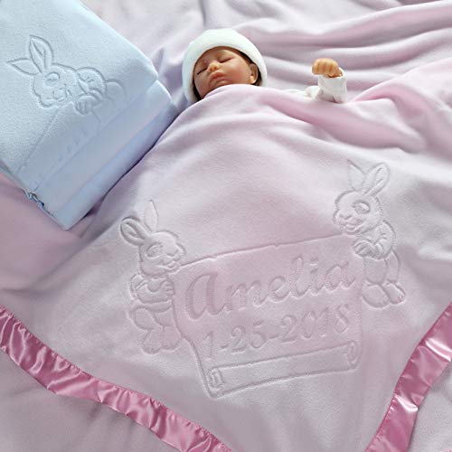 Custom Catch Personalized Bunny Baby Blanket - Girl or Boy Unisex Gift