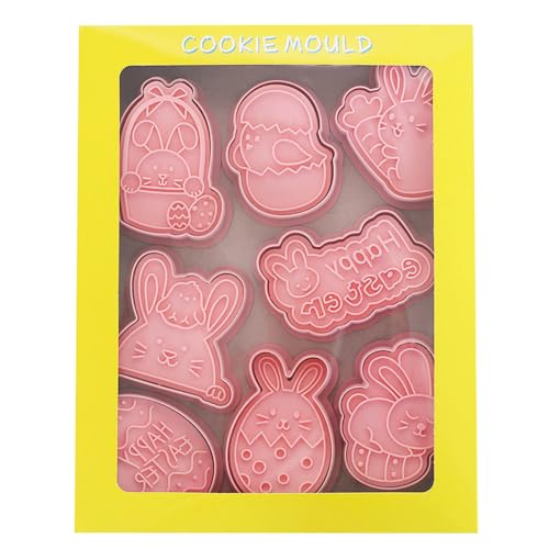 8 cortadores de galletas de Pascua, sellos de galletas 3D, herramientas para hornear, molde Busicuit para galletas de Pascua, aperitivos, queso, hornear, D
