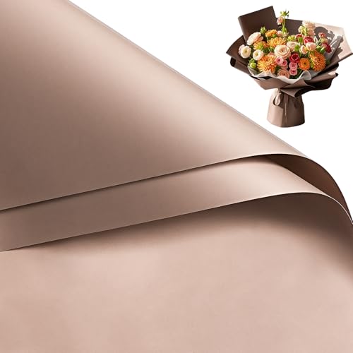 RUSPEPA 20 Sheets Flower Wrapping Paper Waterproof Floral Bouquet Wrapping Paper Florist Supplies Packaging for Birthday Party Wedding and DIY Crafts - Brown