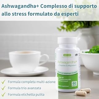 Ashwagandha Complex KSM-66 600mg ad Alto Dosaggio, L-Teanina, Magnesio, Zinco e Vitamine B Metilate, Estratto di Sola Radice 5% Withanolidi, Stress Support, Puro & Vegano, 60 capsule - Igennus