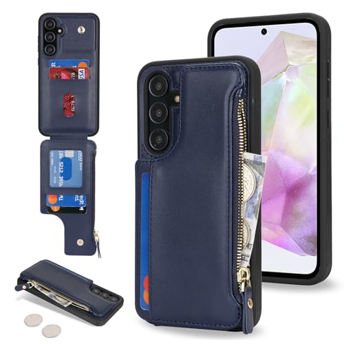 Étui portefeuille Galaxy S23 FE en cuir bleu idéal pour simplifier vos déplacements urbains