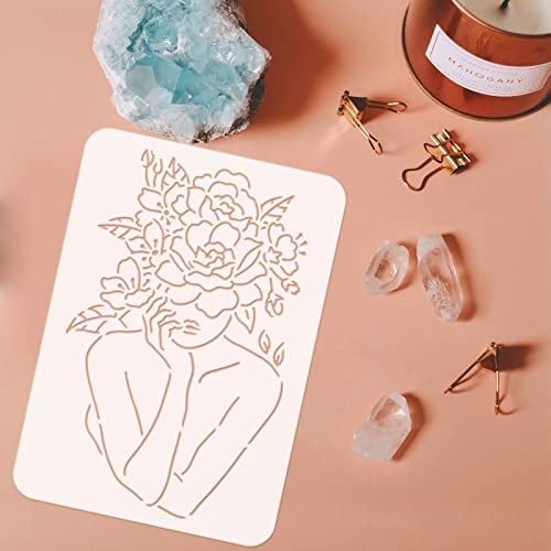 FINGERINSPIRE 4-in-1 Women's Floral Face Stencil - 29.7x21cm Plastic DIY Decor for Wood Floor, Wall & Window - Image 3