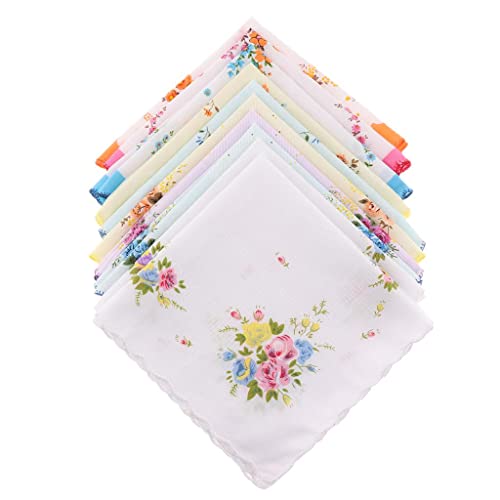 Baoblaze 10Pcs Damen Taschentücher Baumwolle, Taschentuch 30x30cm mit Blumenmuster, Women Cotton Print Hankerchief, Vintage Floral Print Cotton Handkerchief Decoration für Tasche Haar Kleidung