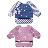 [page_title]-Viedouce Baby Lätzchen mit Ärmeln, Wasserdicht Ärmellätzchen, Baby Drool Lätzchen mit Vordertasche, Fütterung Lätzchen Schürze für Jungen Mädchen von 6 Monaten bis 3 Jahren (2er Pack)